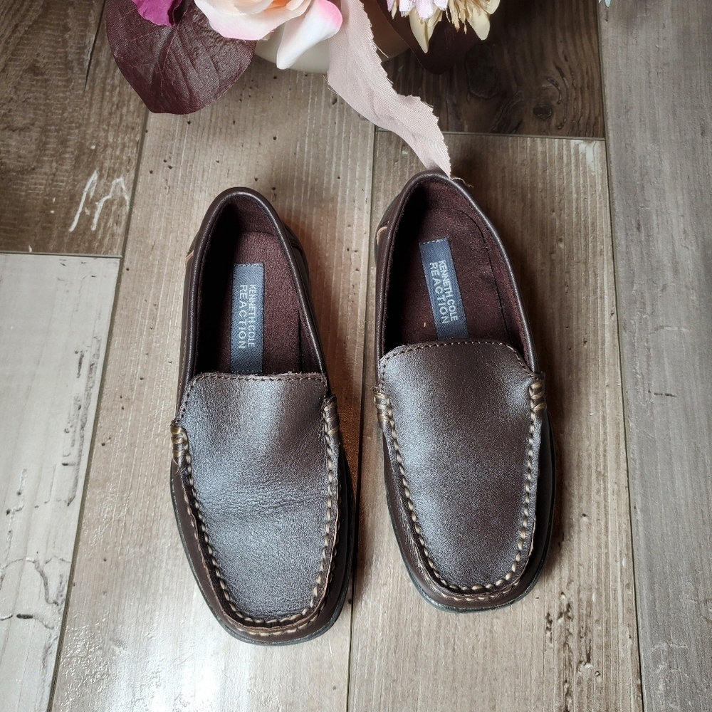 Kenneth Cole Reaction Kids Dark Brown Leather Dress Shoes Size 11 1/2 Little Boy